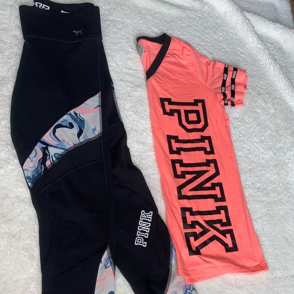 Pink Reversible Mesh Legging and V-Neck Set - Picture 1 of 10